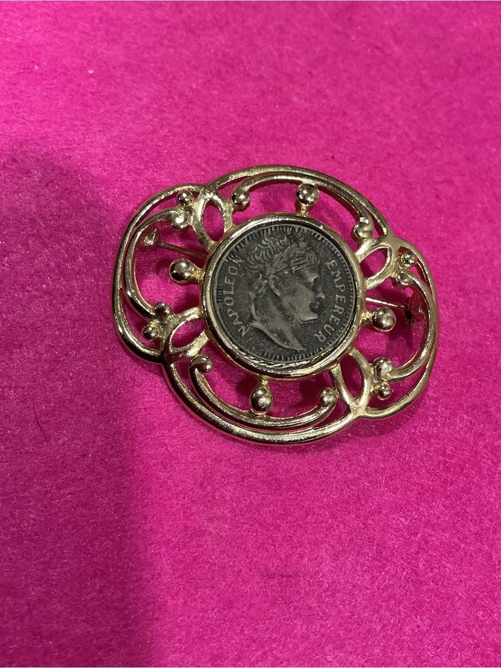 Vintage Gold-Tone faux  Coin Emperor Napoleon Brooch -